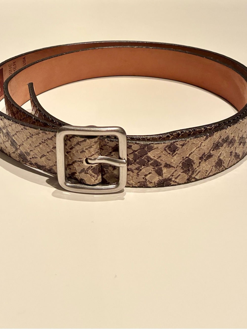 Authentic Gap Geniune Leather Snake-Print Belt, Silver-Tone Buckle, Made in USA. - Picture 4 of 4